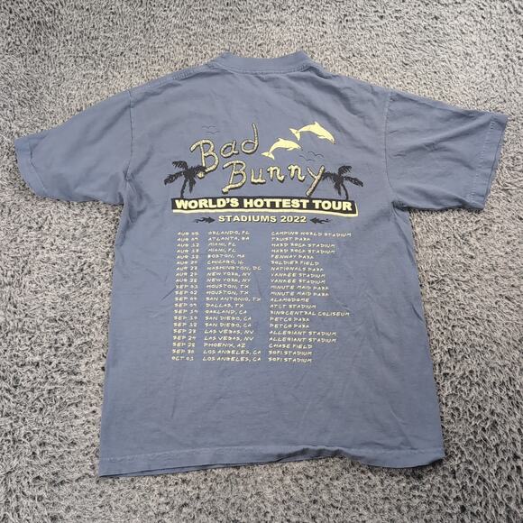 Bad Bunny Shirt Adult Small Blue World Hottest Tour Stadiums 2022 Rap Music Tee - Picture 5 of 6